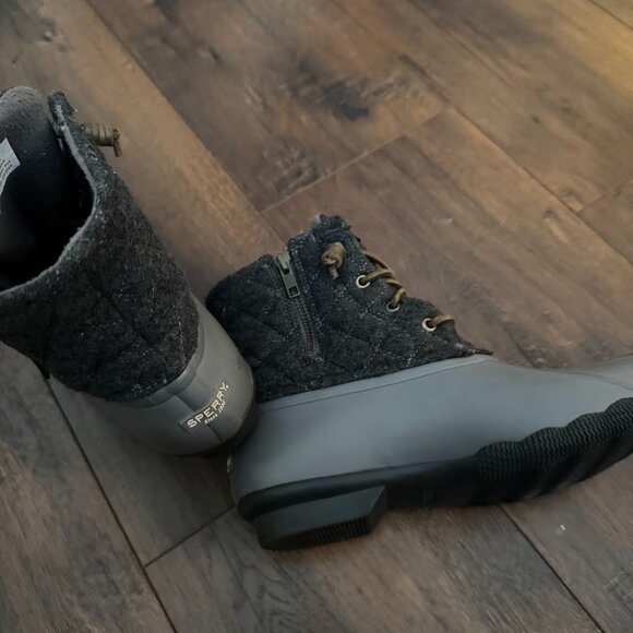 Sperry Saltwater Rain Duck Boots Womens Gray Rubber Quilted Wool - Picture 6 of 6